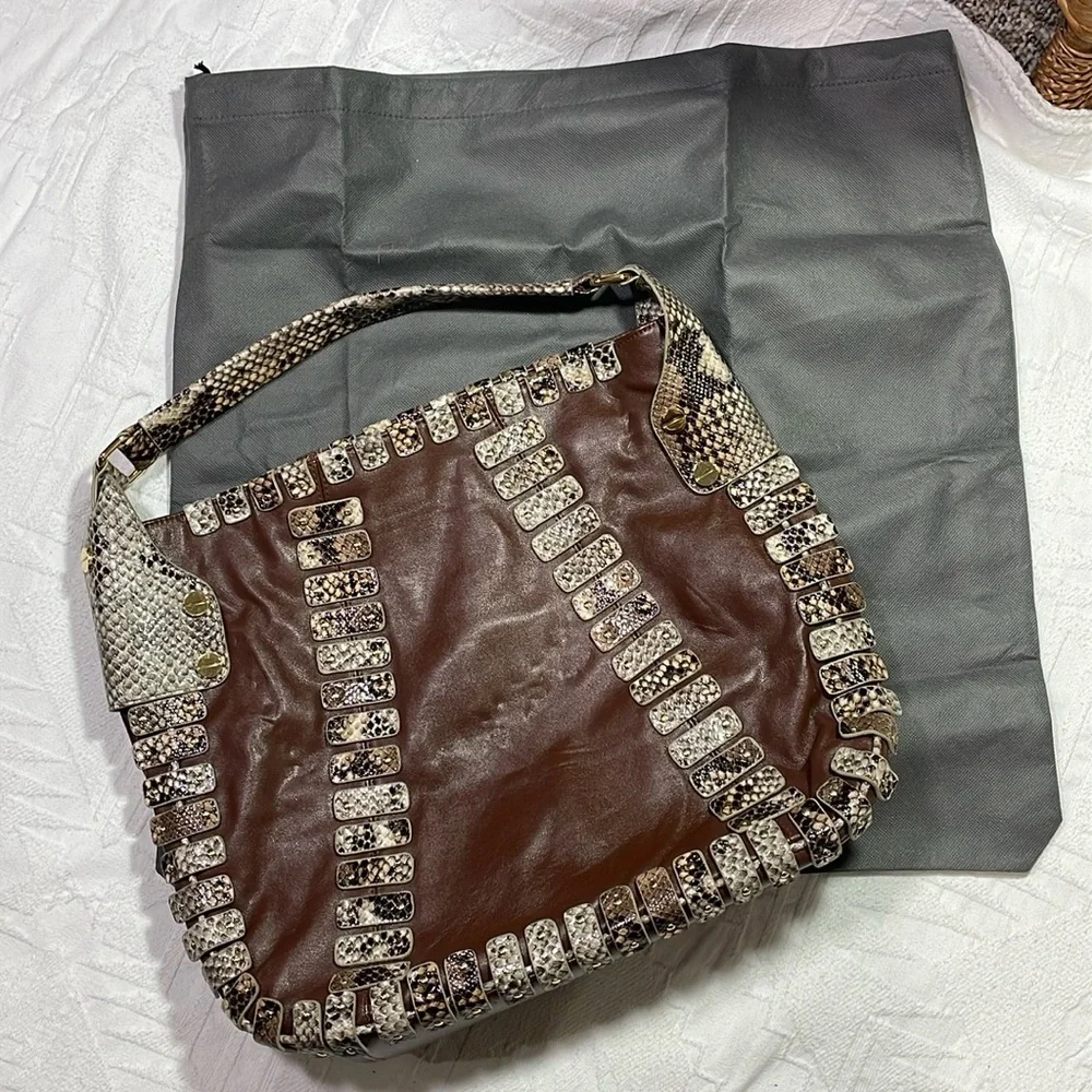 Danielle Nicole New York Large Hobo Purse Brown & Snake Print Gold Hardware